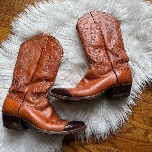 Dan Post Other - Dan Post Brown Lizard Wingtips Cowboy Western Boots Vintage